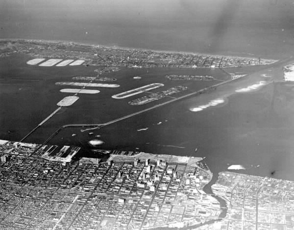Aerial view from 7000 feet of Biscayne Bay - Miami, Florida. 1927